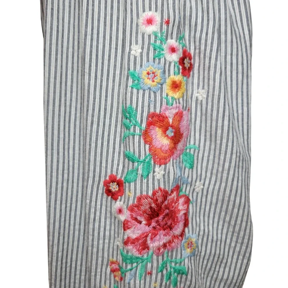 Savanna Jane Pinstripe Floral Embroidered Wide Leg Jumpsuit Large Boho Beach - Picture 9 of 13